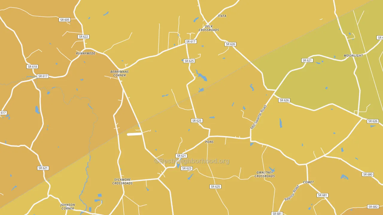 Map of the best neighborhoods in the Pons area, with better matches in green and worse matches in red