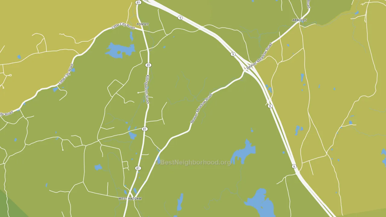 Map of the best neighborhoods in the Ponset area, with better matches in green and worse matches in red