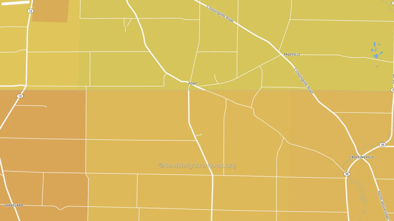 Map of the best neighborhoods in the Pont area, with better matches in green and worse matches in red