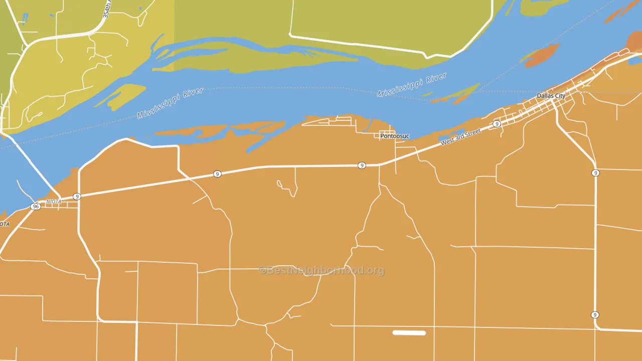 Map of the best neighborhoods in the Pontoosuc area, with better matches in green and worse matches in red