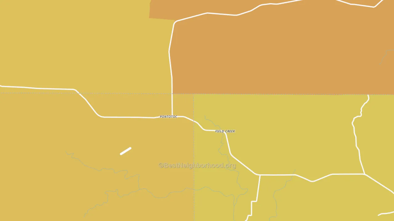 Map of the best neighborhoods in the Pontotoc area, with better matches in green and worse matches in red