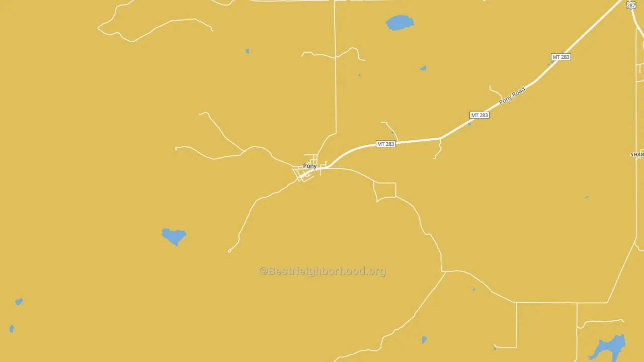 Map of the best neighborhoods in the Pony area, with better matches in green and worse matches in red