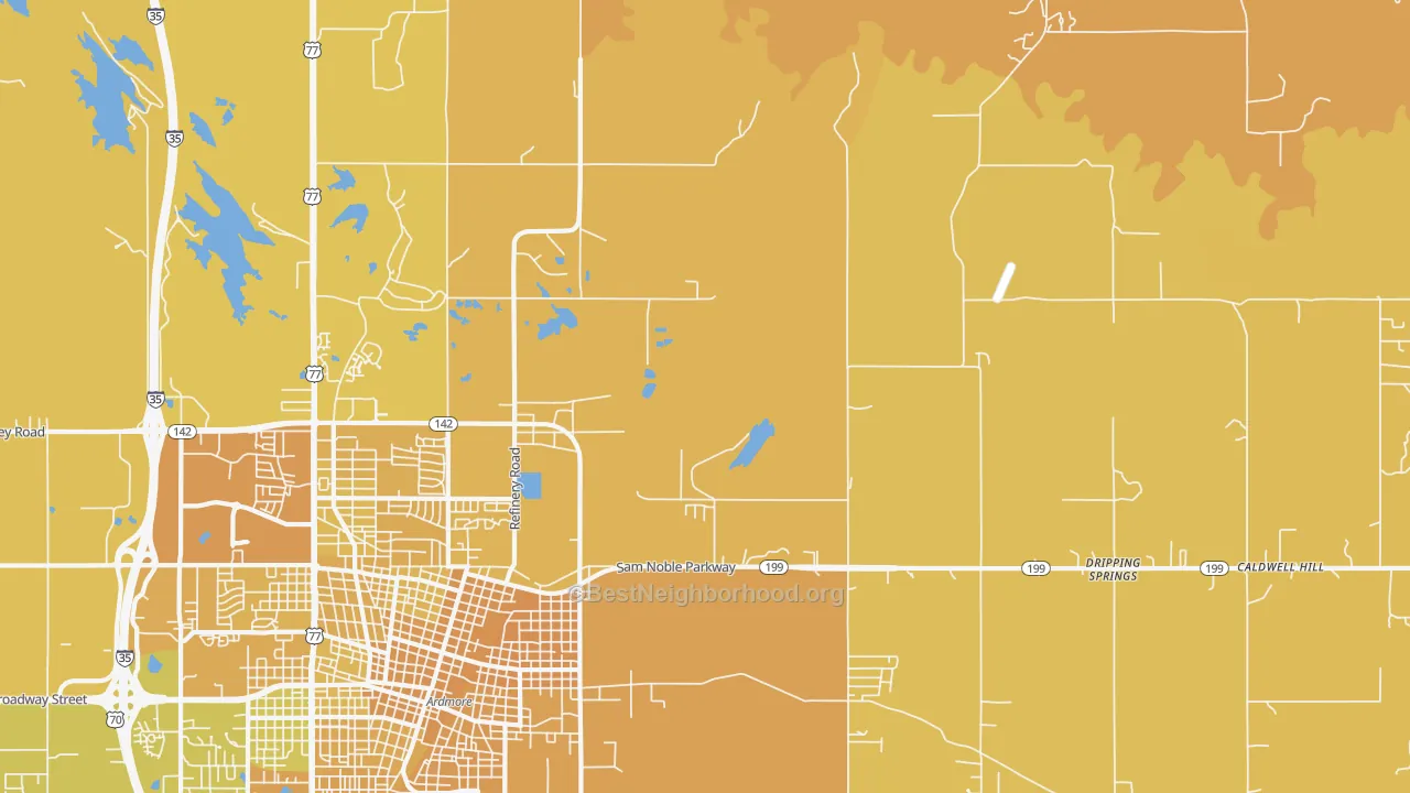 Map of the best neighborhoods in the Pooleville area, with better matches in green and worse matches in red