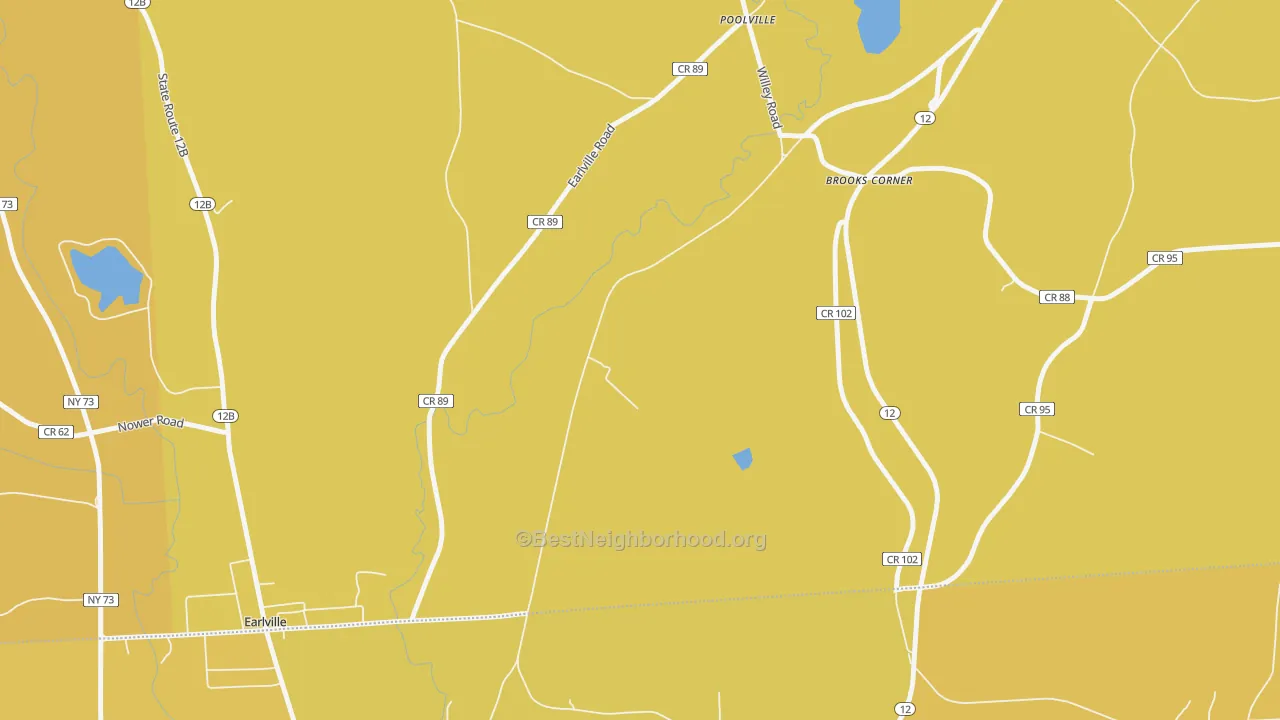 Map of the best neighborhoods in the Poolville area, with better matches in green and worse matches in red