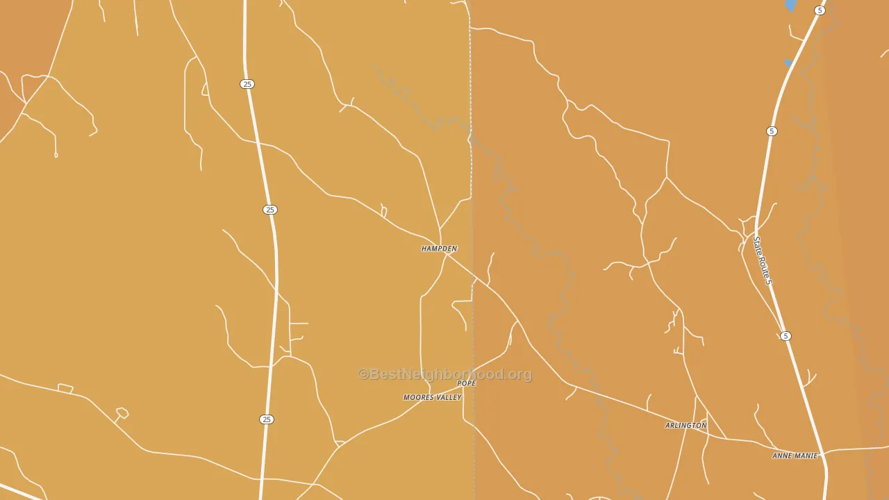 Map of the best neighborhoods in the Pope area, with better matches in green and worse matches in red