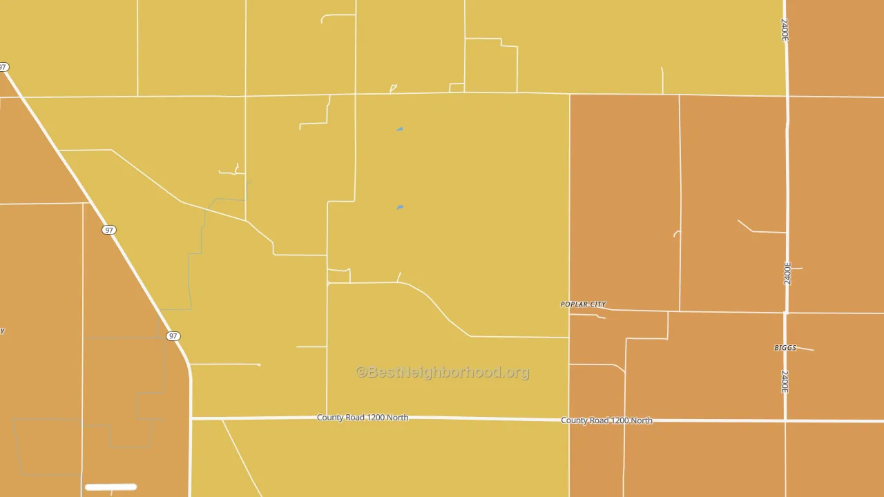 Map of the best neighborhoods in the Poplar City area, with better matches in green and worse matches in red