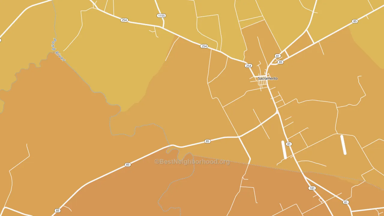 Map of the best neighborhoods in the Poplar Grove area, with better matches in green and worse matches in red