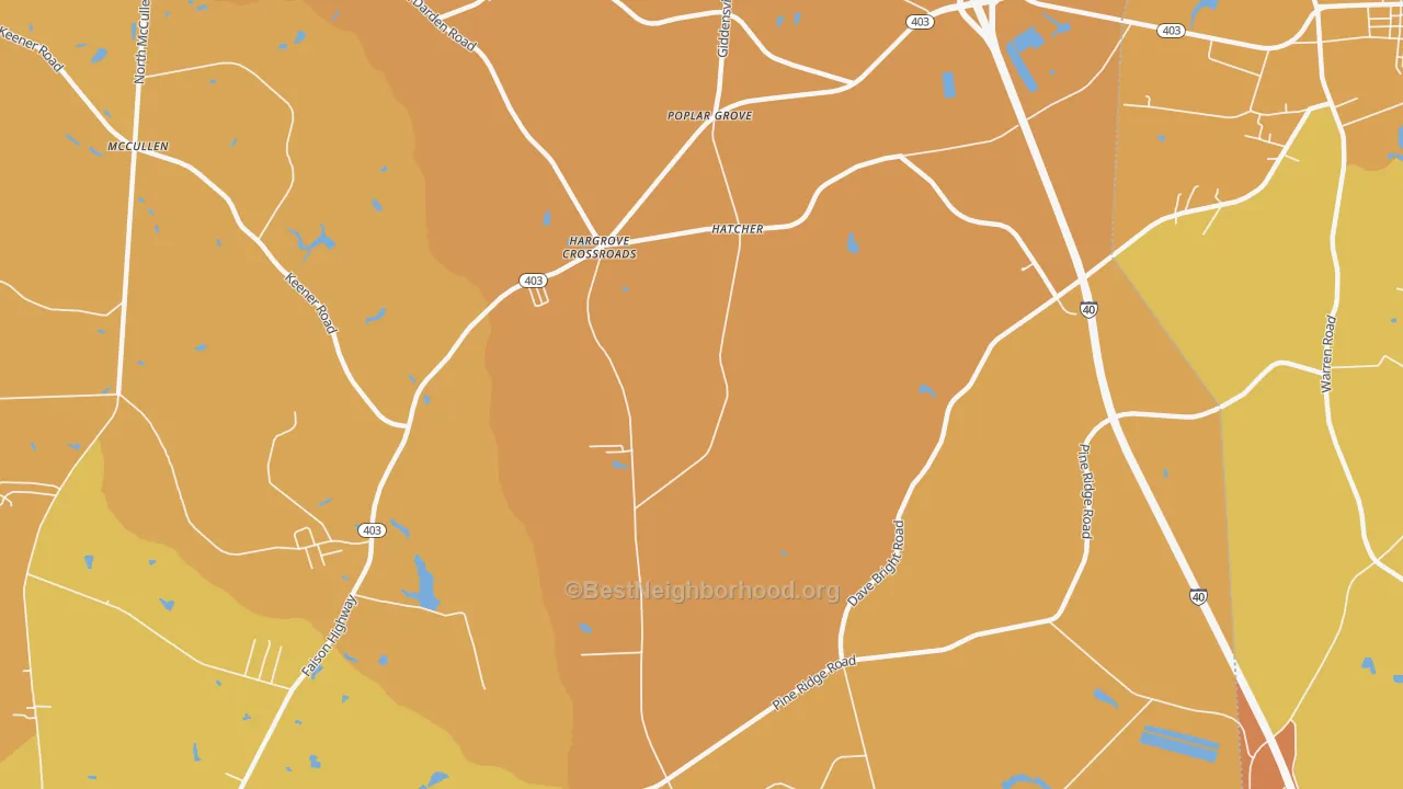 Map of the best neighborhoods in the Poplar Grove area, with better matches in green and worse matches in red