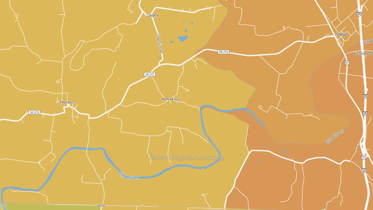 Map of the best neighborhoods in the Poplar Hill area, with better matches in green and worse matches in red