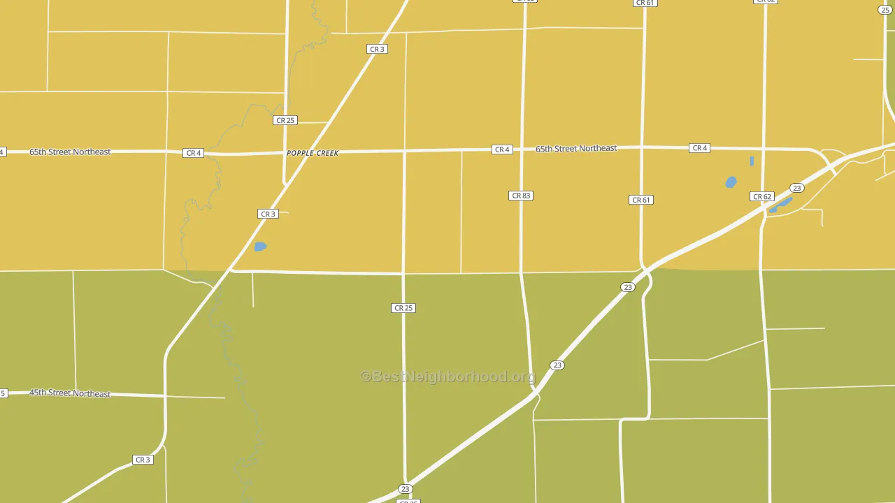 Map of the best neighborhoods in the Popple Creek area, with better matches in green and worse matches in red