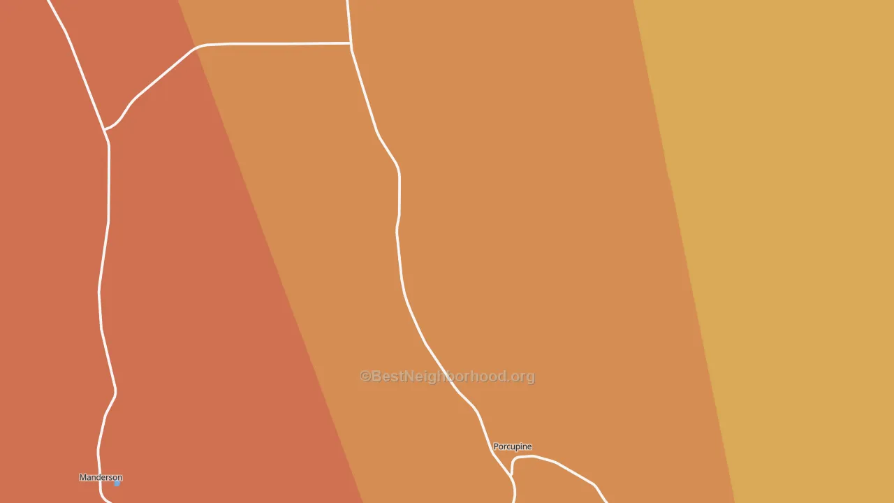 Map of the best neighborhoods in the Porcupine area, with better matches in green and worse matches in red