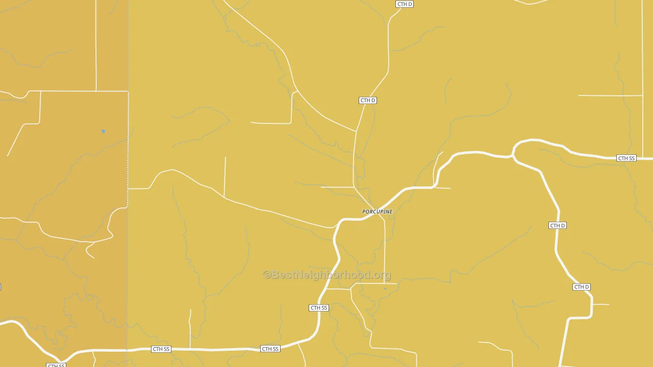 Map of the best neighborhoods in the Porcupine area, with better matches in green and worse matches in red