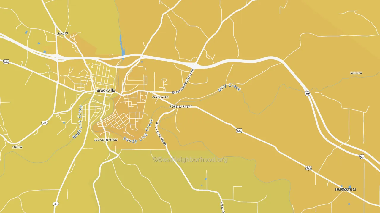 Map of the best neighborhoods in the Port Barnett area, with better matches in green and worse matches in red