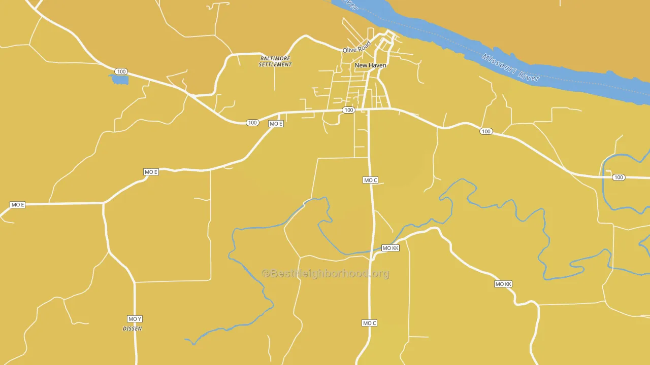 Map of the best neighborhoods in the Port Hudson area, with better matches in green and worse matches in red