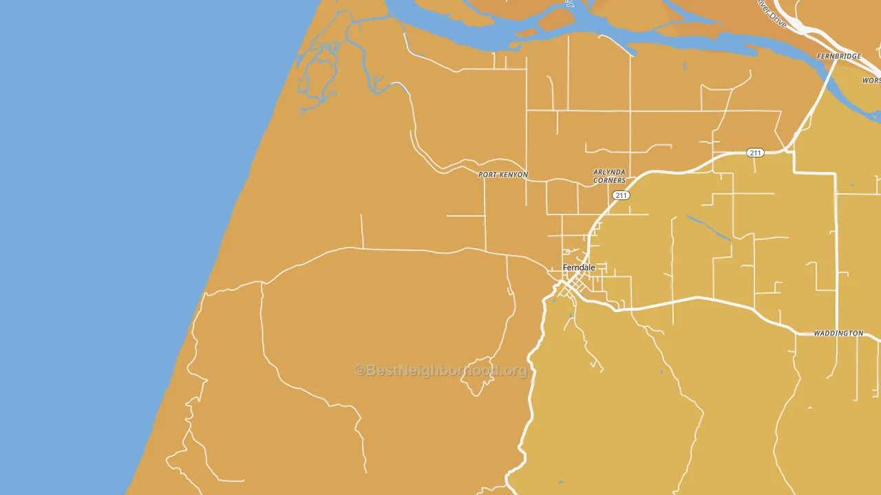 Map of the best neighborhoods in the Port Kenyon area, with better matches in green and worse matches in red
