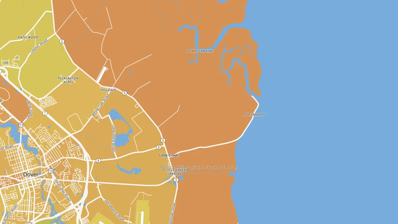 Map of the best neighborhoods in the Port Mahon area, with better matches in green and worse matches in red