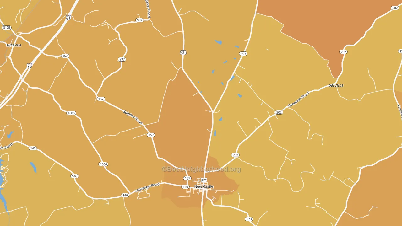 Map of the best neighborhoods in the Port Royal area, with better matches in green and worse matches in red