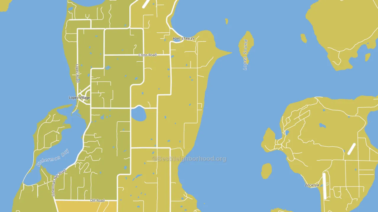 Map of the best neighborhoods in the Port Stanley area, with better matches in green and worse matches in red