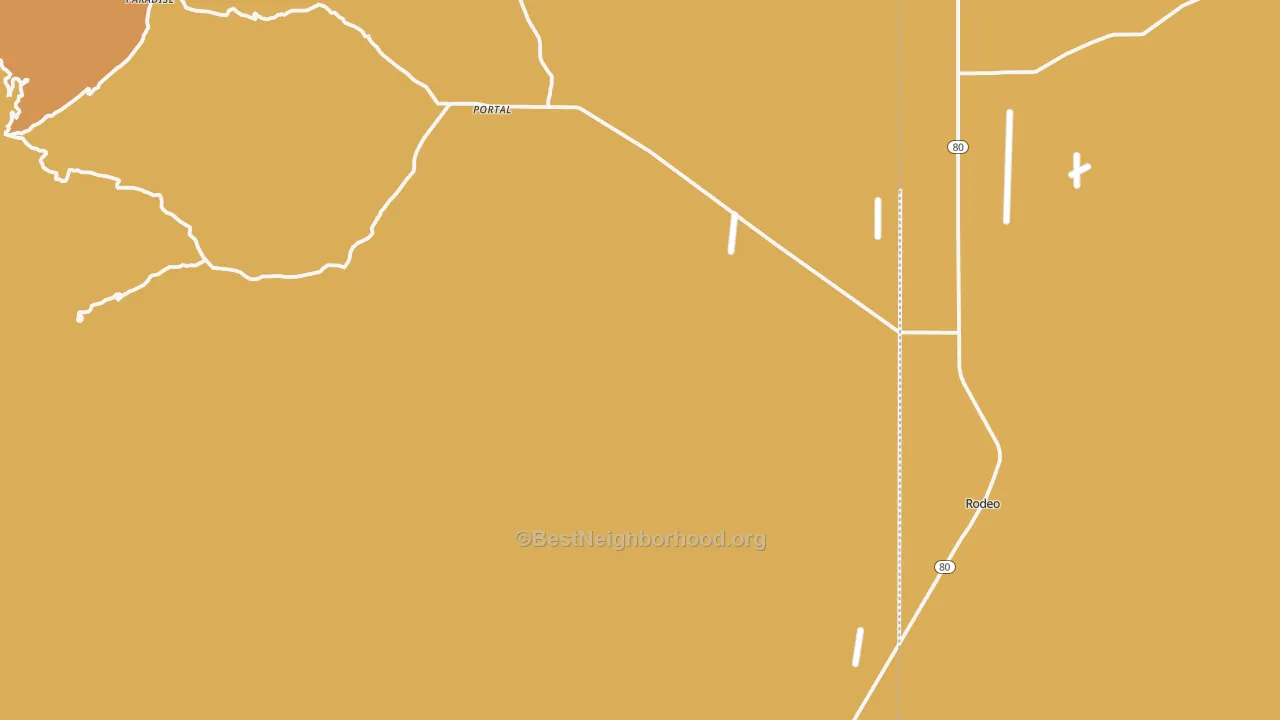 Map of the best neighborhoods in the Portal area, with better matches in green and worse matches in red