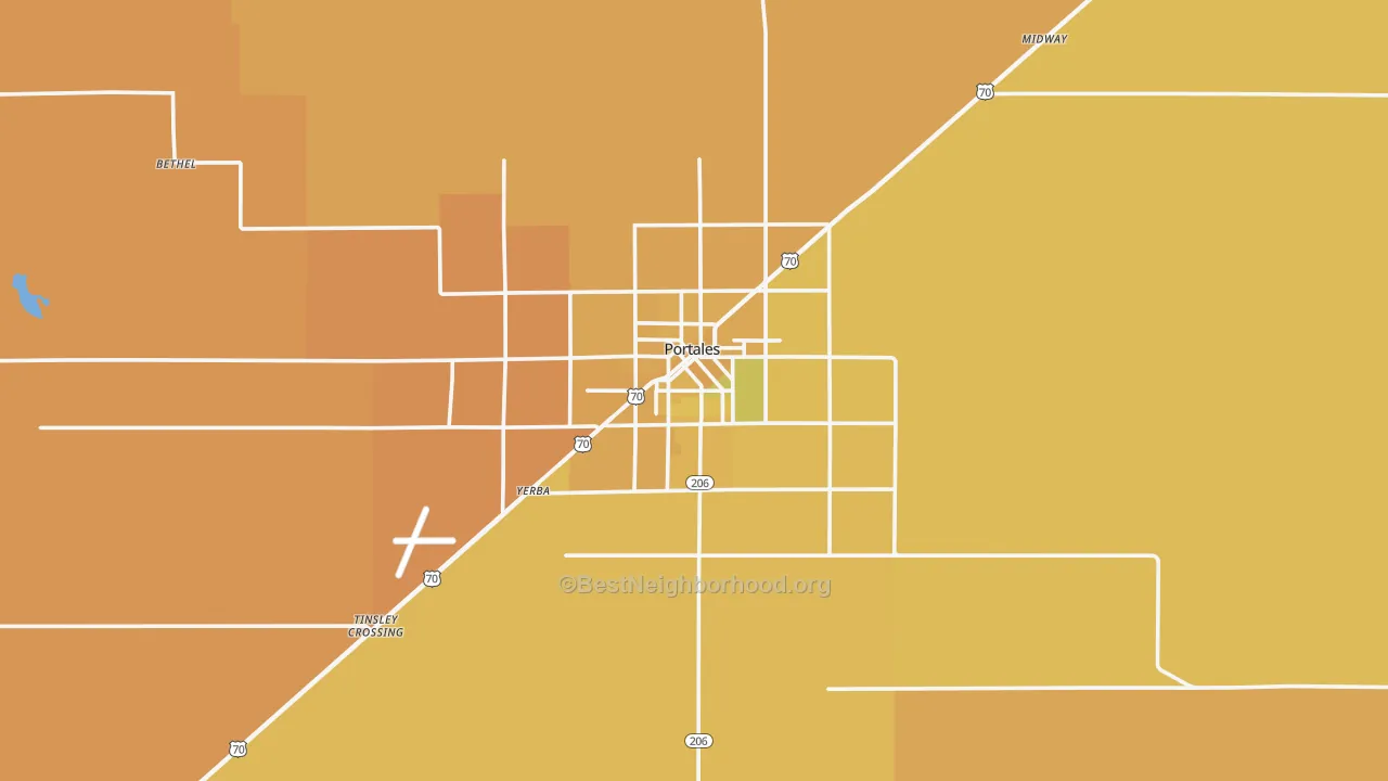 Map of the best neighborhoods in the Portales area, with better matches in green and worse matches in red
