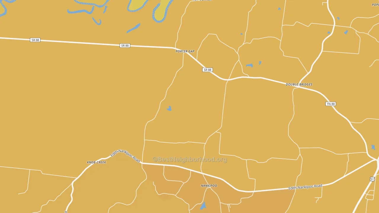 Map of the best neighborhoods in the Porter Gap area, with better matches in green and worse matches in red