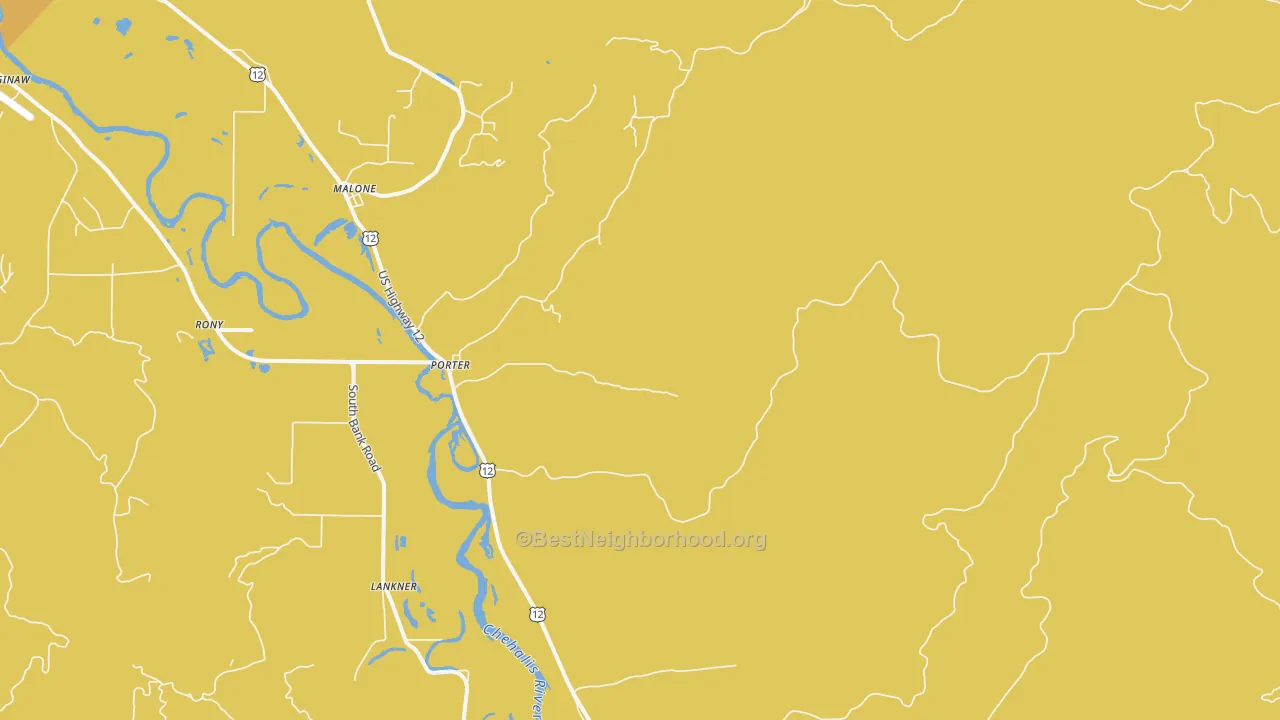 Map of the best neighborhoods in the Porter area, with better matches in green and worse matches in red