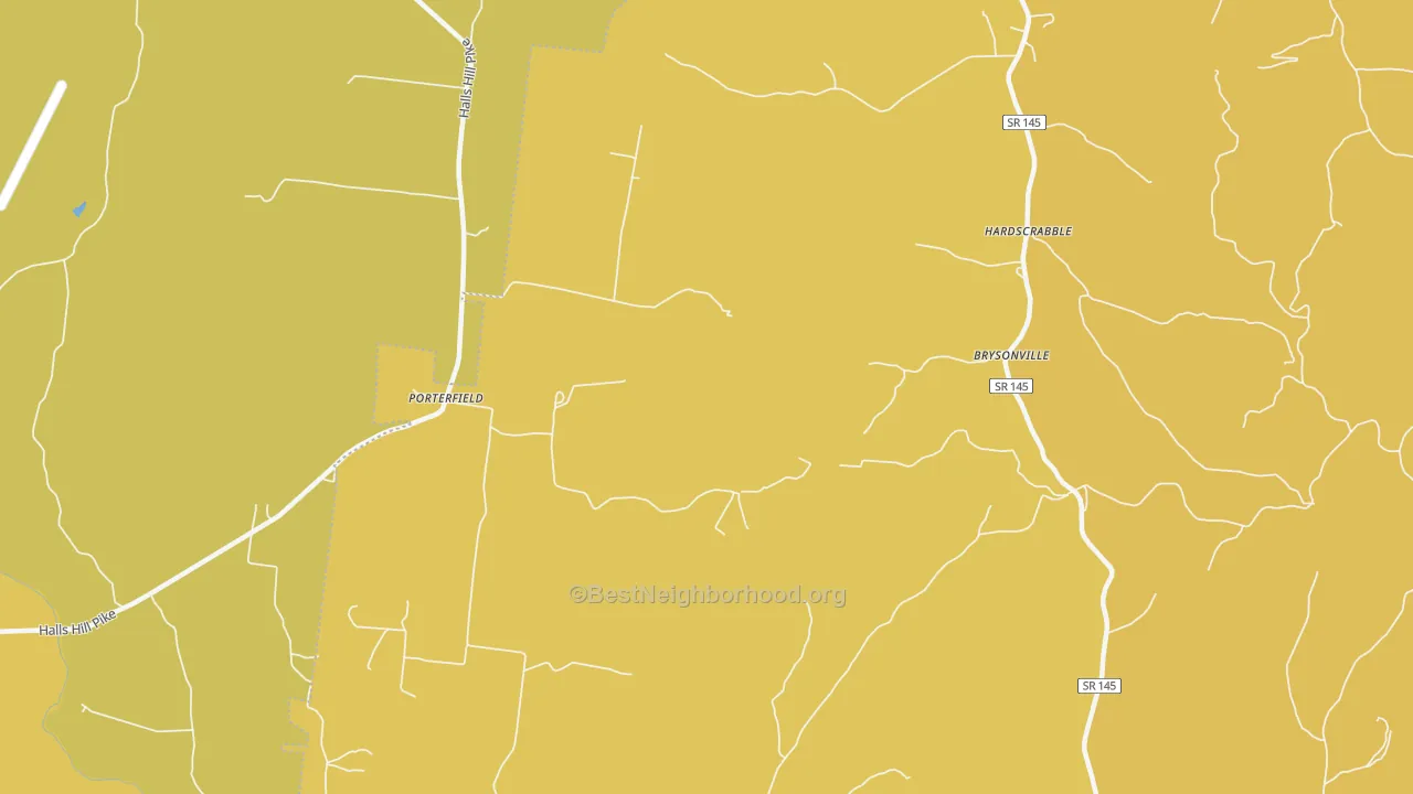 Map of the best neighborhoods in the Porterfield area, with better matches in green and worse matches in red