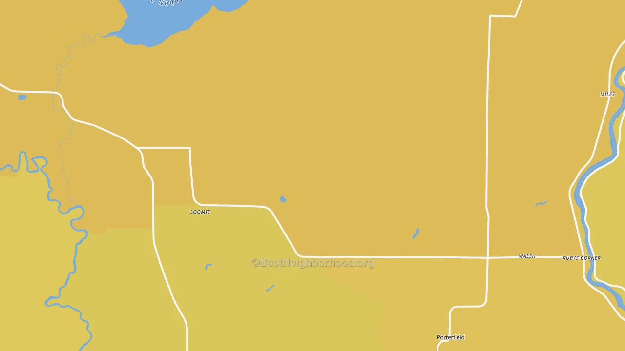 Map of the best neighborhoods in the Porterfield area, with better matches in green and worse matches in red