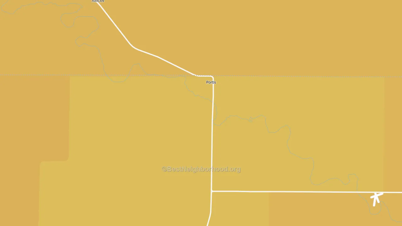 Map of the best neighborhoods in the Portis area, with better matches in green and worse matches in red