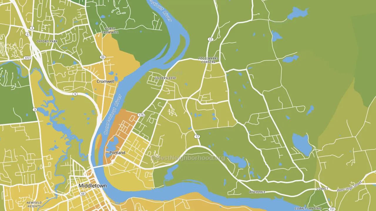 Map of the best neighborhoods in the Portland area, with better matches in green and worse matches in red