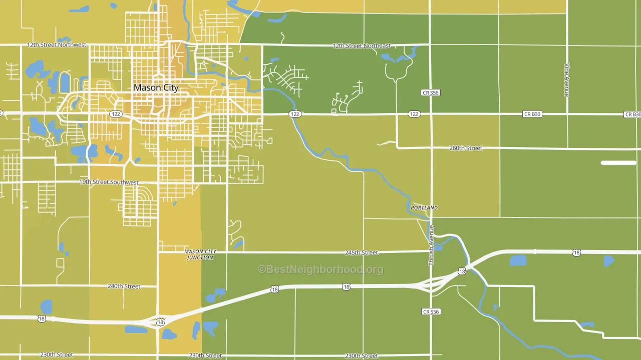 Map of the best neighborhoods in the Portland area, with better matches in green and worse matches in red