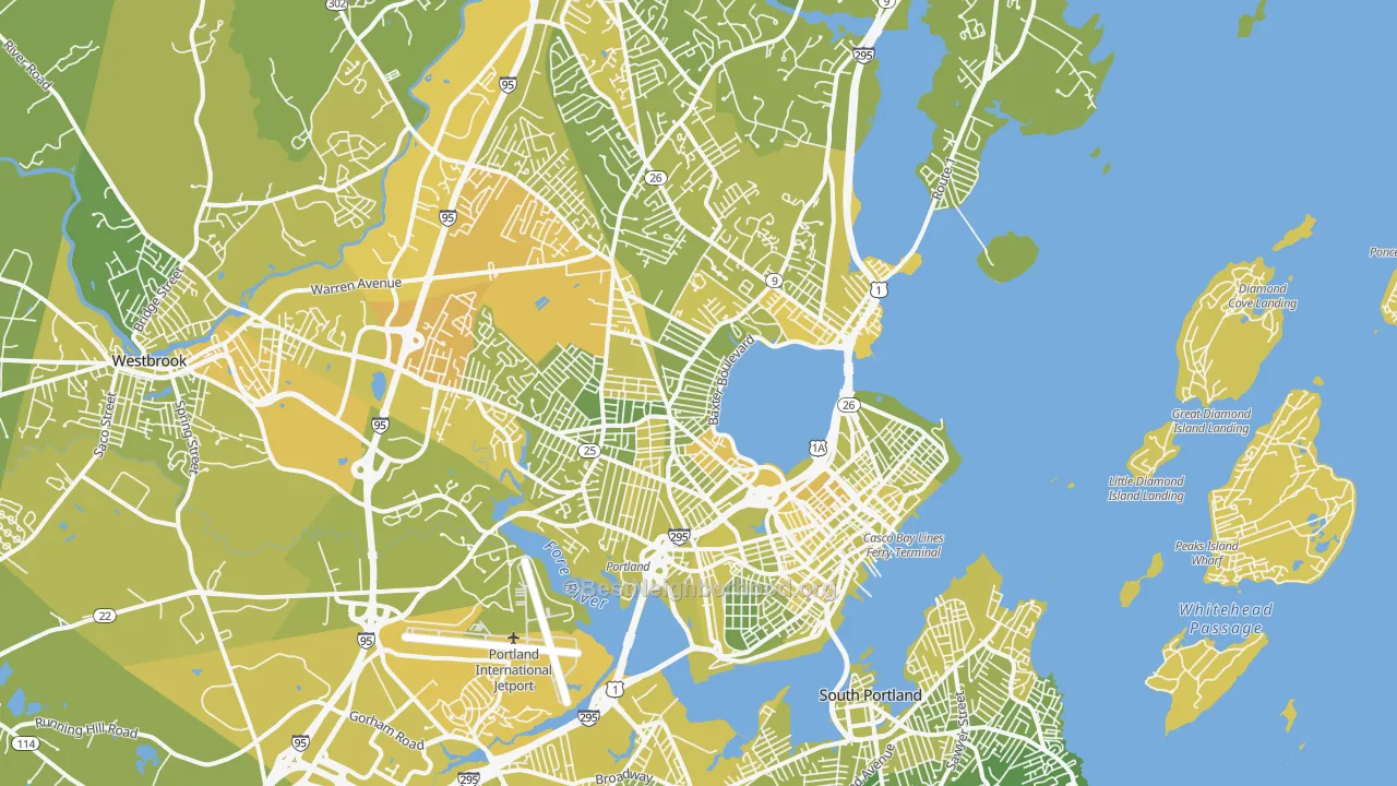 Map of the best neighborhoods in the Portland Metro area, with better matches in green and worse matches in red
