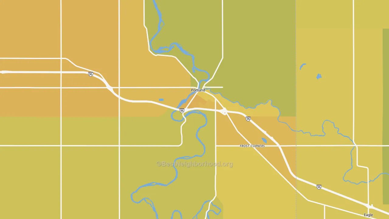 Map of the best neighborhoods in the Portland area, with better matches in green and worse matches in red