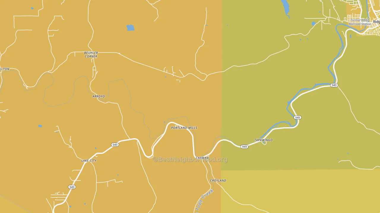 Map of the best neighborhoods in the Portland Mills area, with better matches in green and worse matches in red