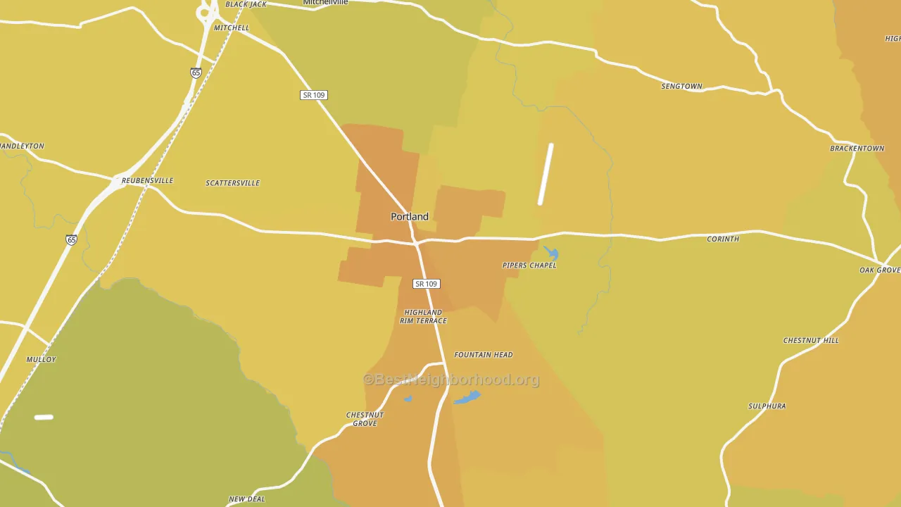 Map of the best neighborhoods in the Portland area, with better matches in green and worse matches in red