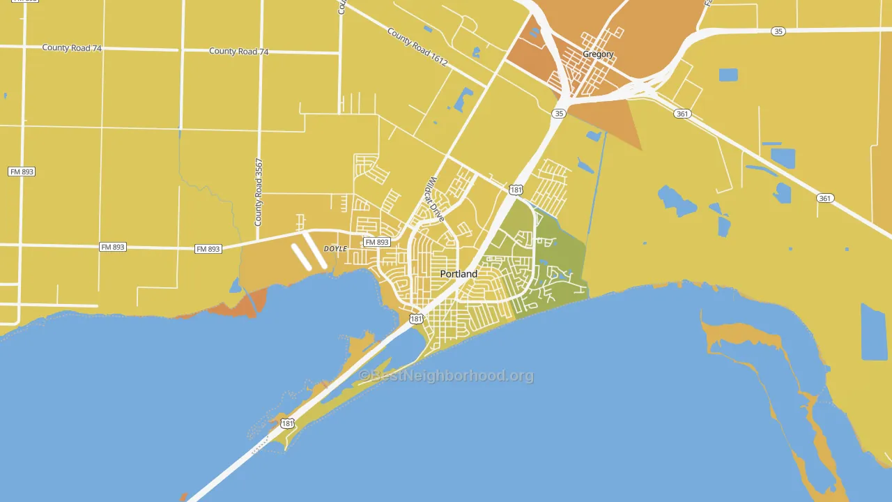 Map of the best neighborhoods in the Portland area, with better matches in green and worse matches in red