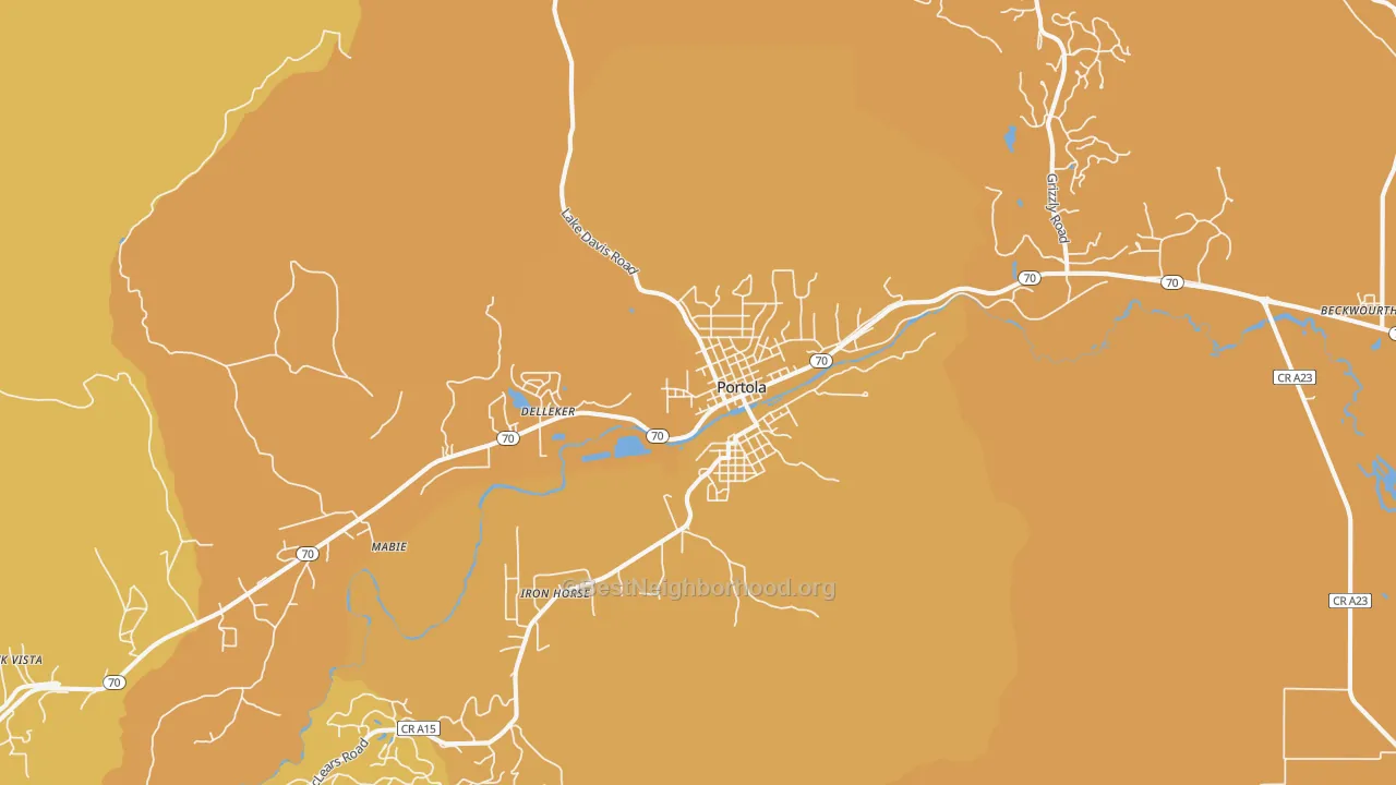 Map of the best neighborhoods in the Portola area, with better matches in green and worse matches in red