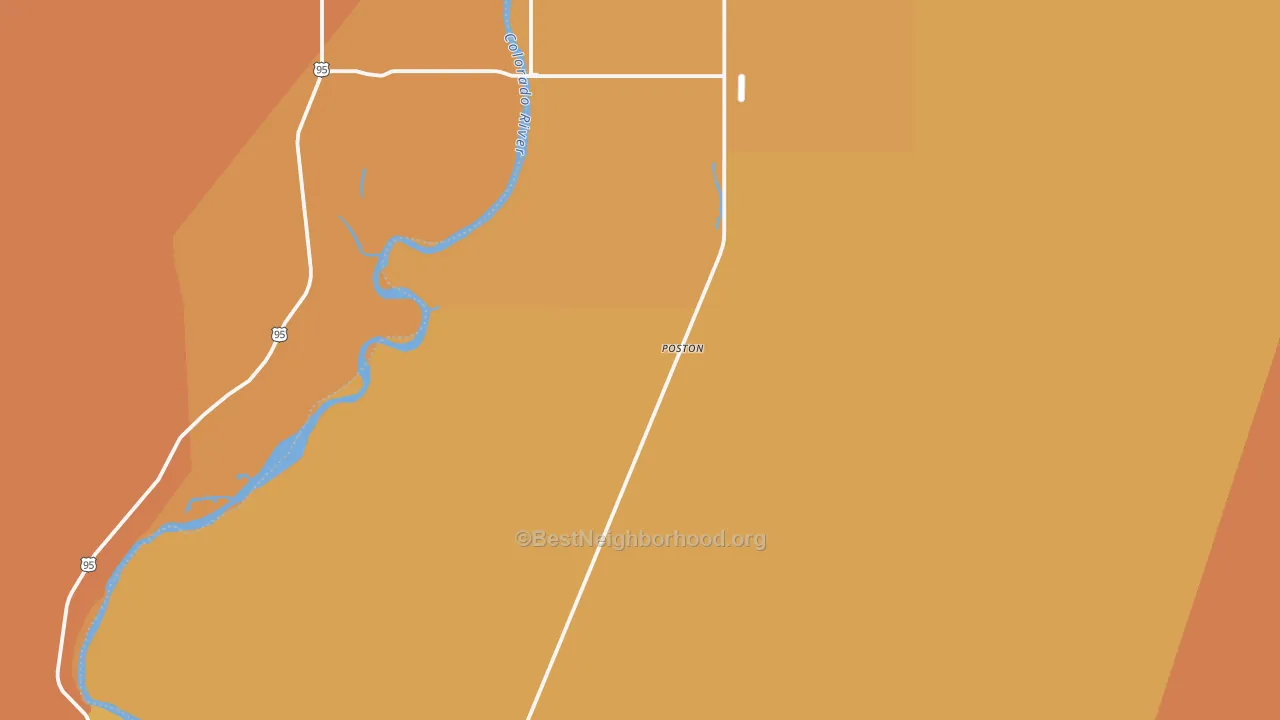 Map of the best neighborhoods in the Poston area, with better matches in green and worse matches in red
