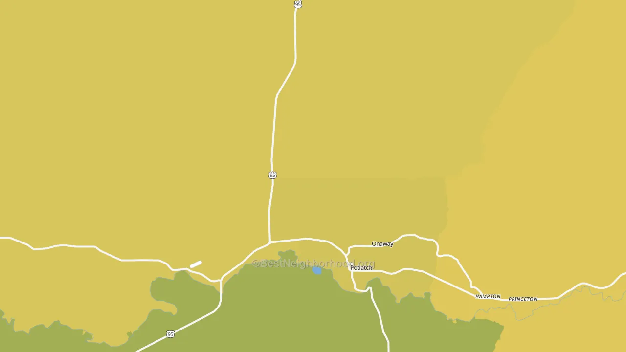 Map of the best neighborhoods in the Potlatch area, with better matches in green and worse matches in red