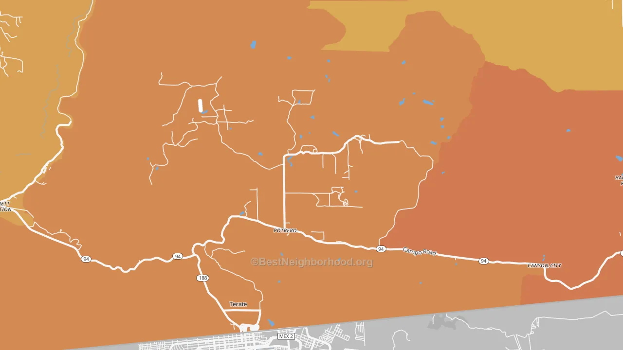 Map of the best neighborhoods in the Potrero area, with better matches in green and worse matches in red
