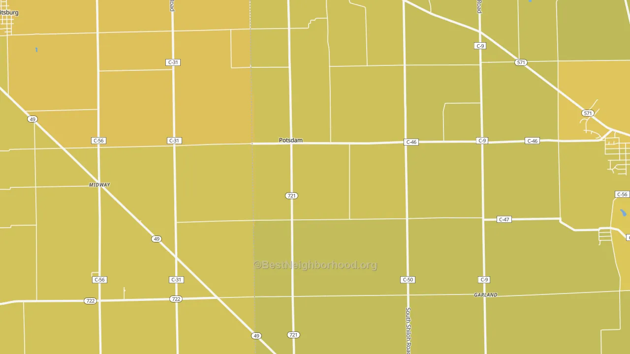 Map of the best neighborhoods in the Potsdam area, with better matches in green and worse matches in red