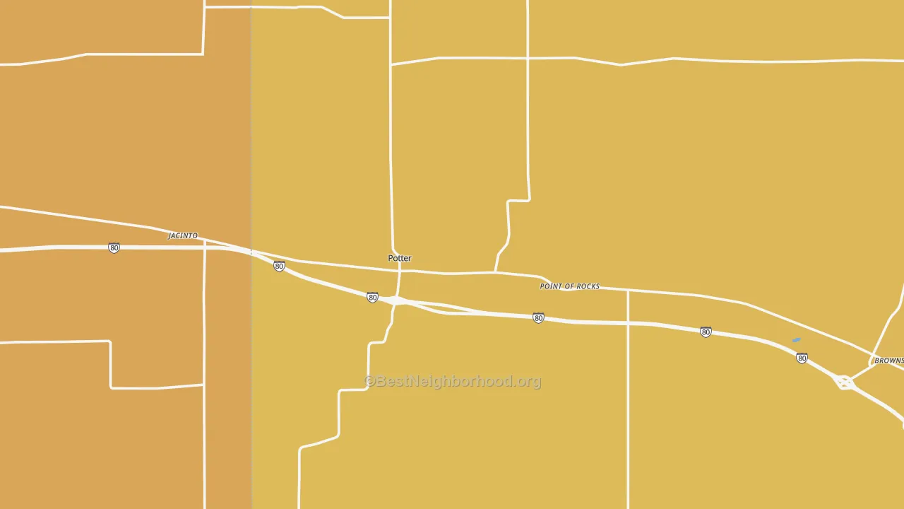 Map of the best neighborhoods in the Potter area, with better matches in green and worse matches in red