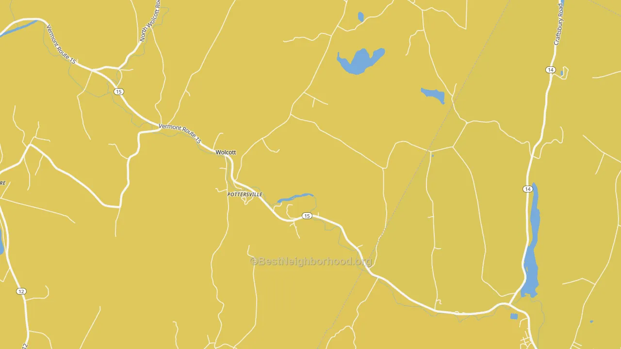 Map of the best neighborhoods in the Pottersville area, with better matches in green and worse matches in red