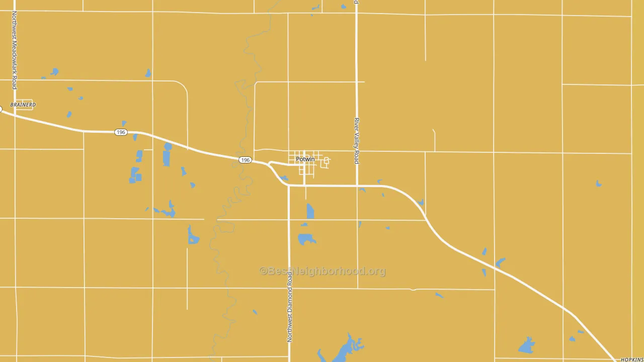 Map of the best neighborhoods in the Potwin area, with better matches in green and worse matches in red