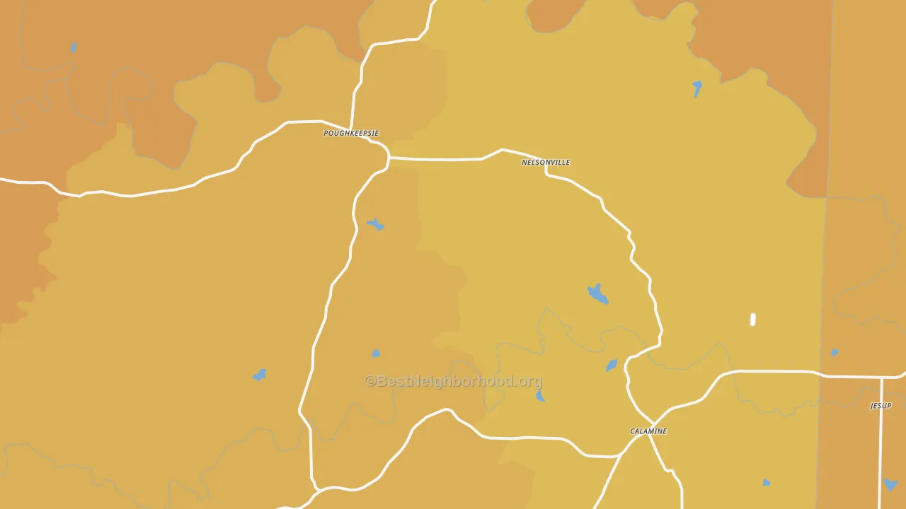Map of the best neighborhoods in the Poughkeepsie area, with better matches in green and worse matches in red
