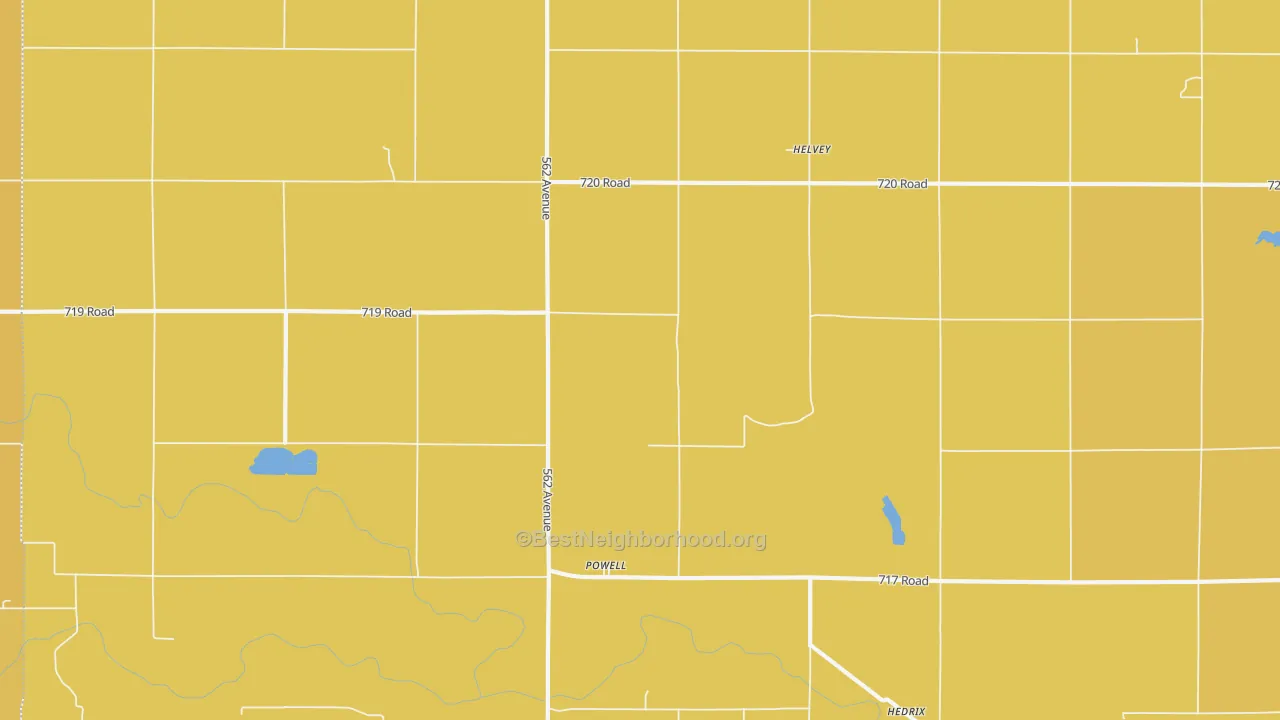 Map of the best neighborhoods in the Powell area, with better matches in green and worse matches in red