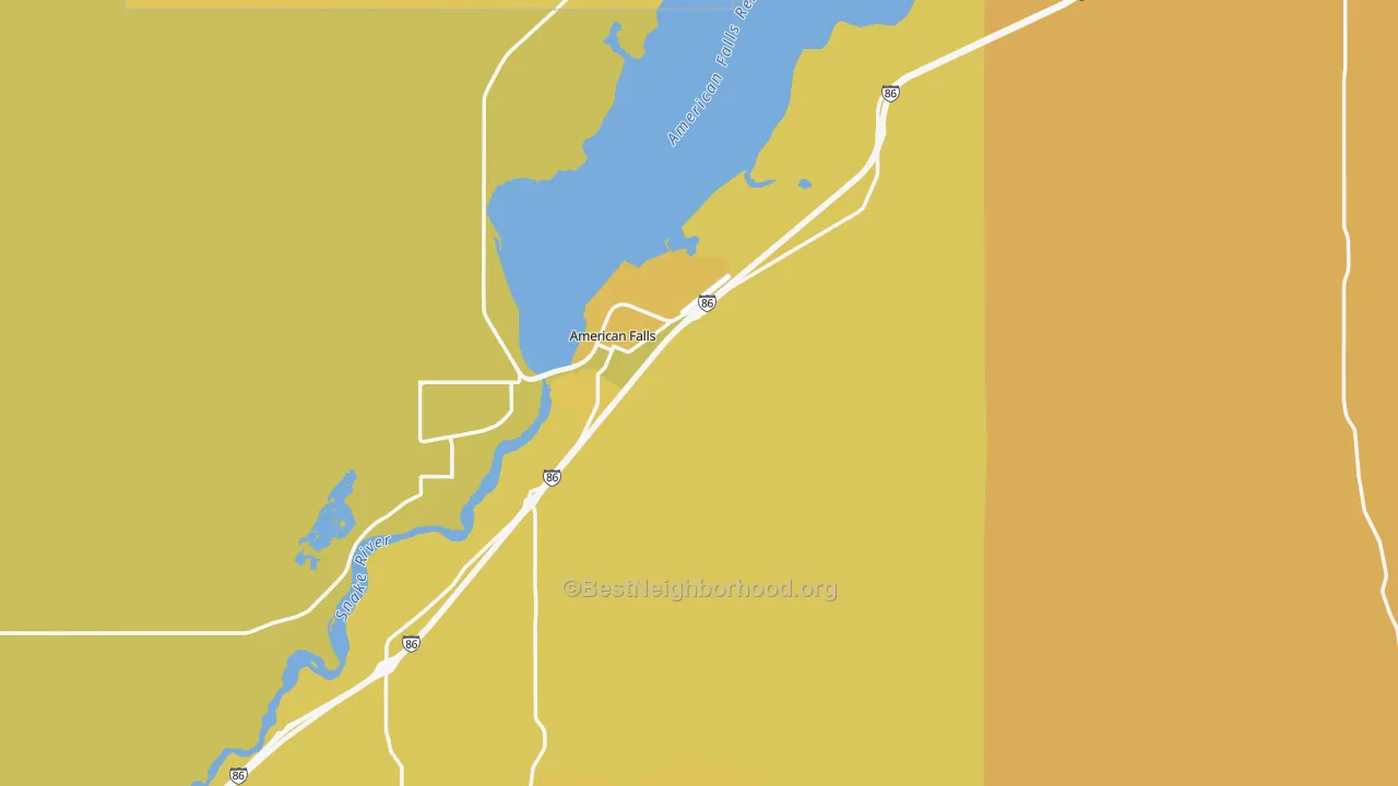 Map of the best neighborhoods in the Power County area, with better matches in green and worse matches in red