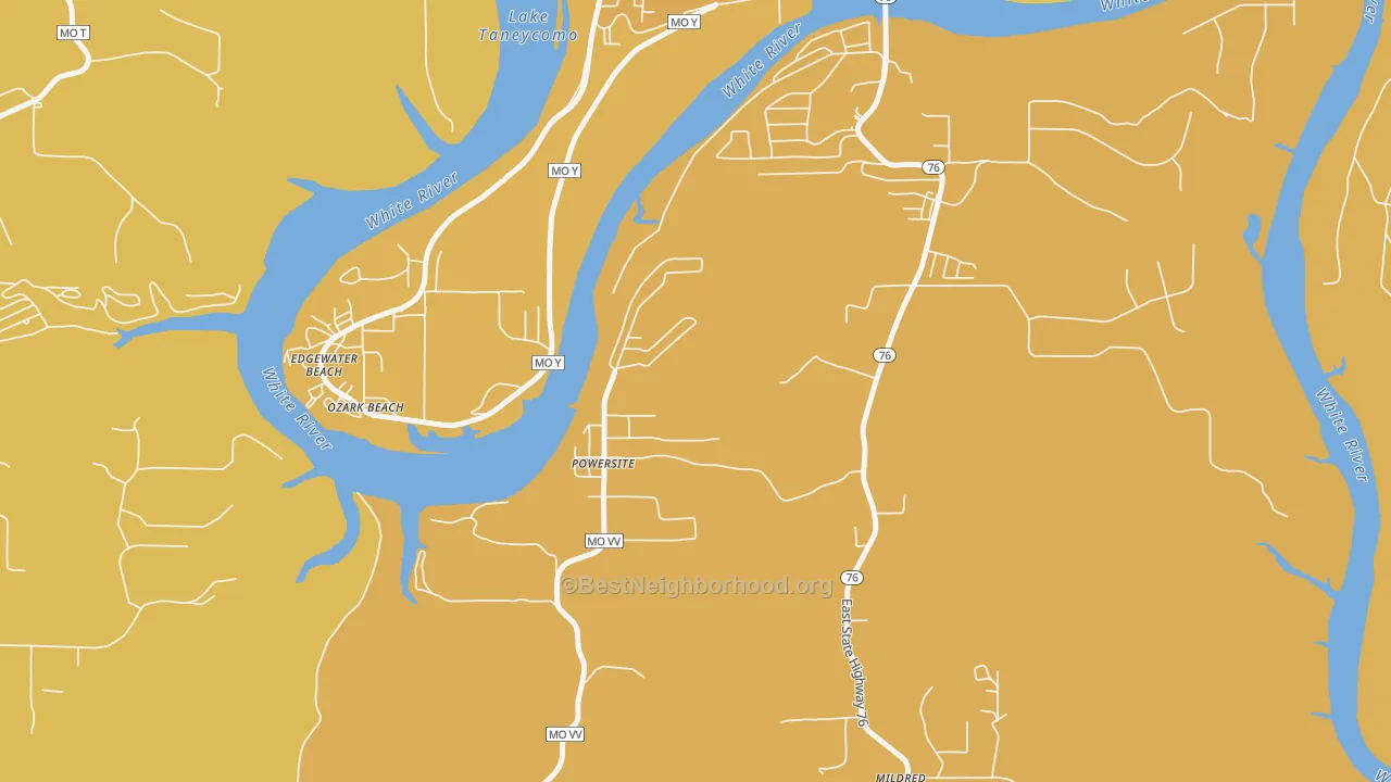 Map of the best neighborhoods in the Powersite area, with better matches in green and worse matches in red