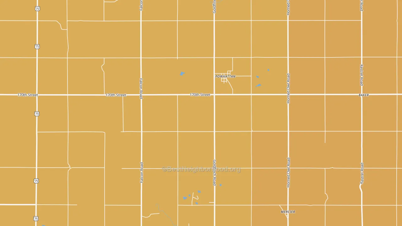 Map of the best neighborhoods in the Powhattan area, with better matches in green and worse matches in red