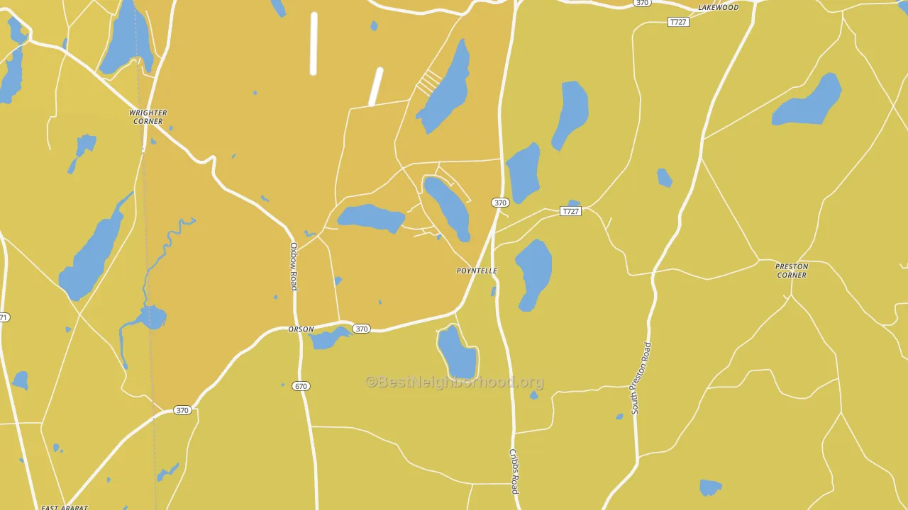 Map of the best neighborhoods in the Poyntelle area, with better matches in green and worse matches in red